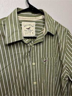 Hollister California Olive Green White light pink m Button Up Shirt Mens M Y2K